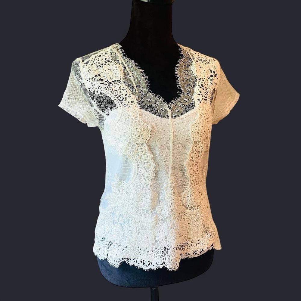 CACHE Ethereal Delicate Lace Top Size XXS